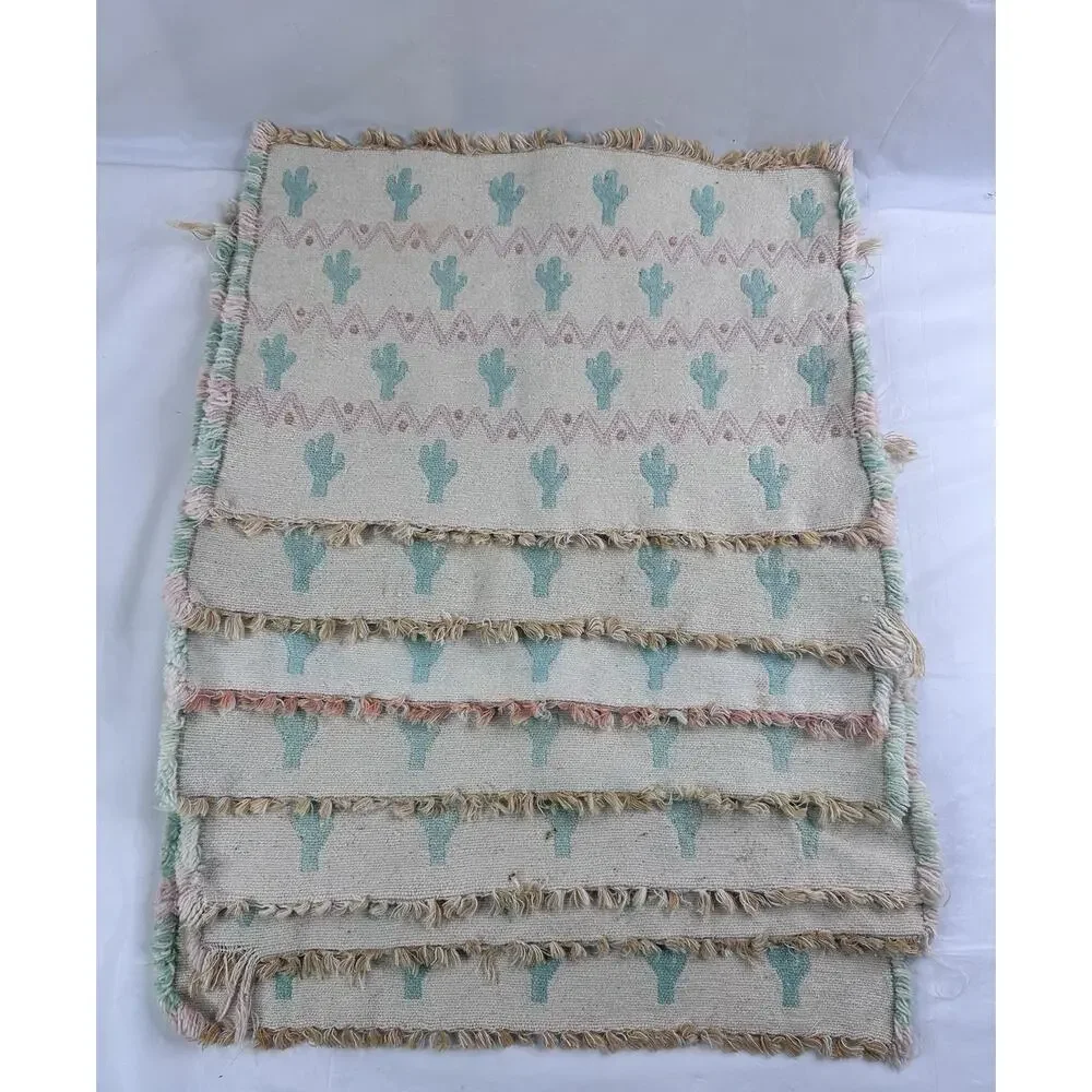 Southwestern Aztec Kilim Placemats Fringe Boho Blue Pink Unbranded Dining Set 7